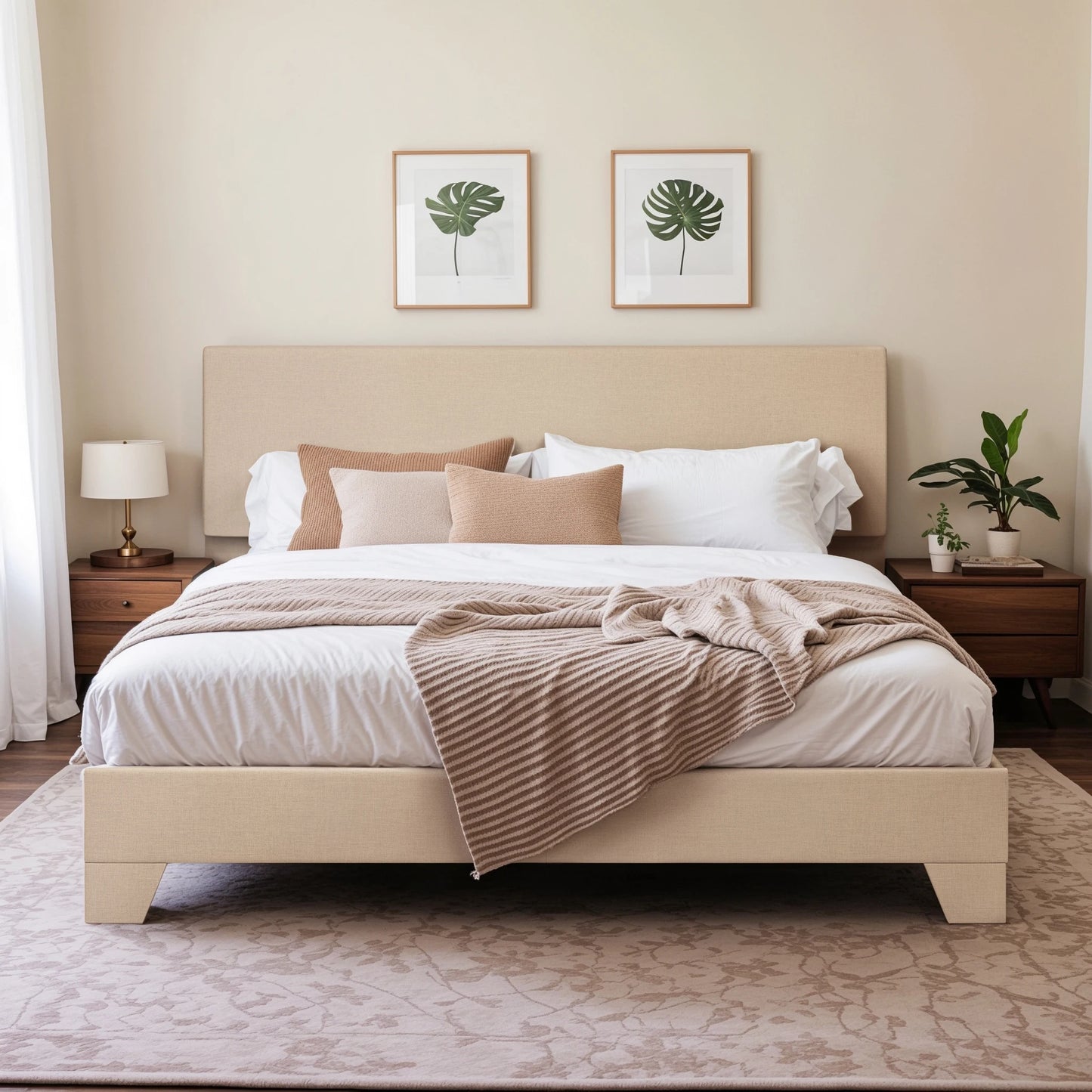 HOOMIC Upholstered Bed Frame With Adjustable Headboard Soft Linen