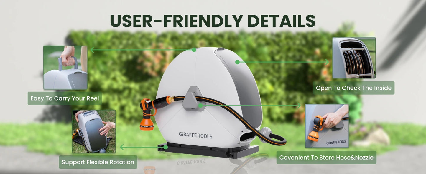 Giraffe Tools Retractable Hose Reel With Automatic Rewind Ground Mount