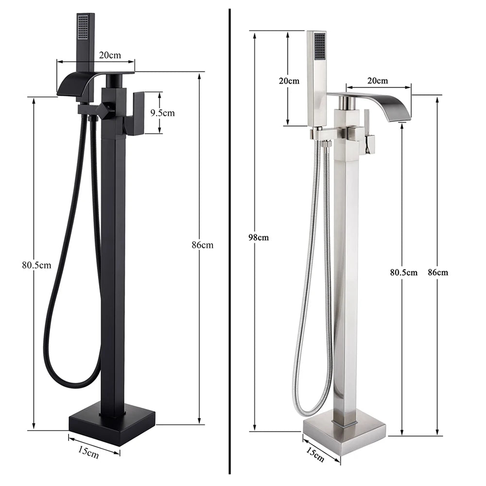 Poqihy Chrome Floor Mounted Bathtub Shower Faucet Waterfall Spout