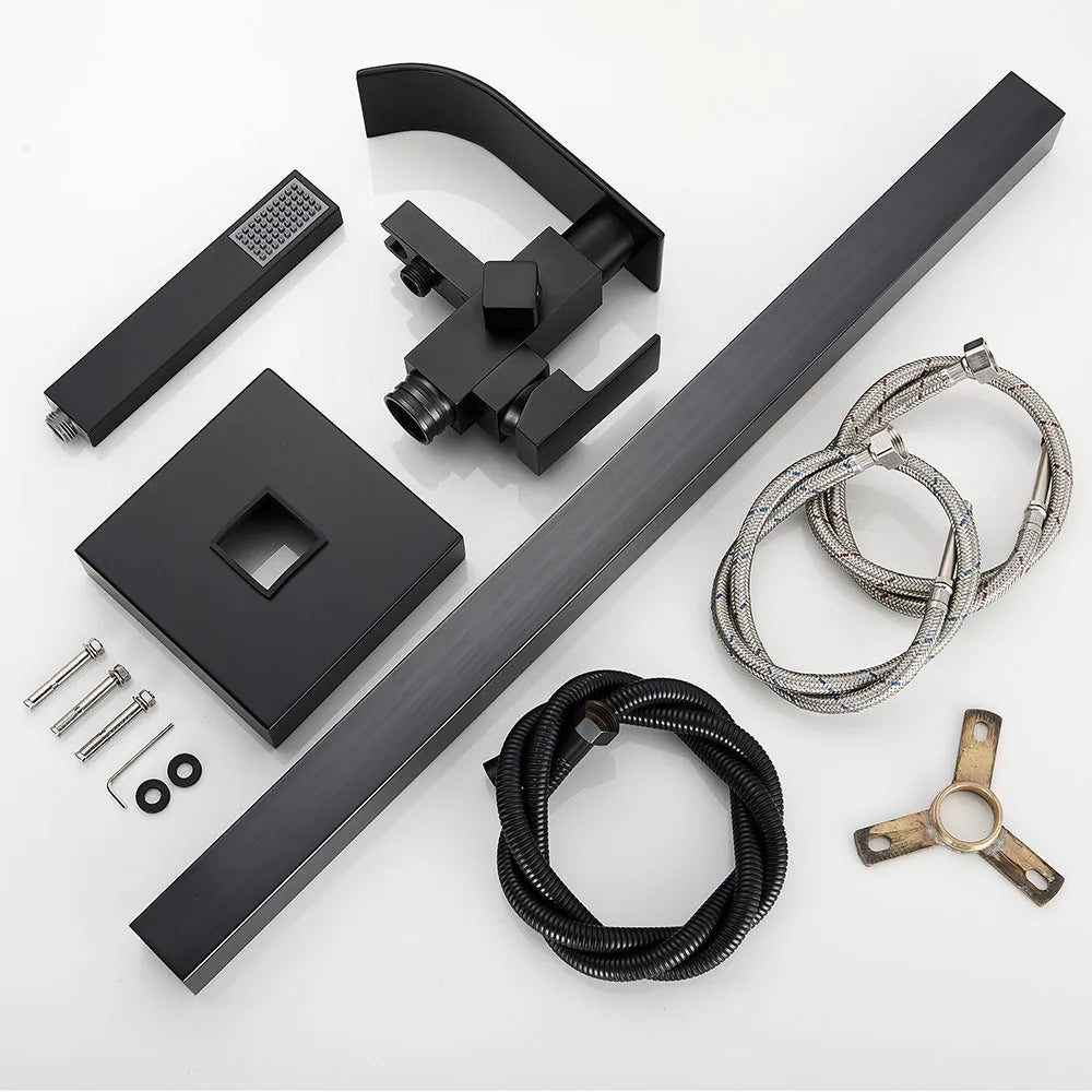 Poqihy Chrome Floor Mounted Bathtub Faucet Swivel Waterfall