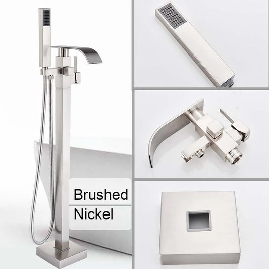 Poiqihy Chrome Floor Mounted Bathtub Shower Faucet Single Handle