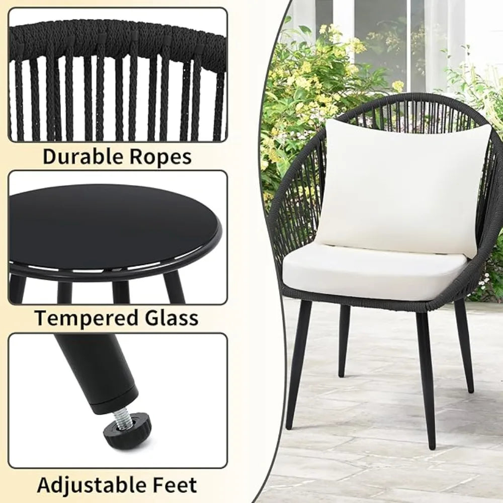 3 Piece Woven Rope All Weather Outdoor Bistro Set Cushions