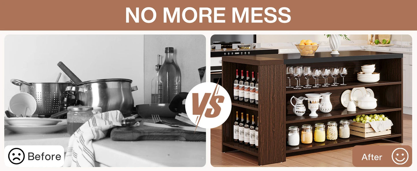 Tribesigns Farmhouse Kitchen Island With Storage Five Shelves