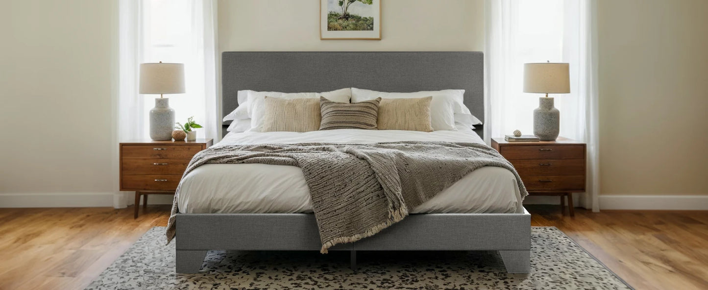 HOOMIC Upholstered Bed Frame With Adjustable Linen Headboard