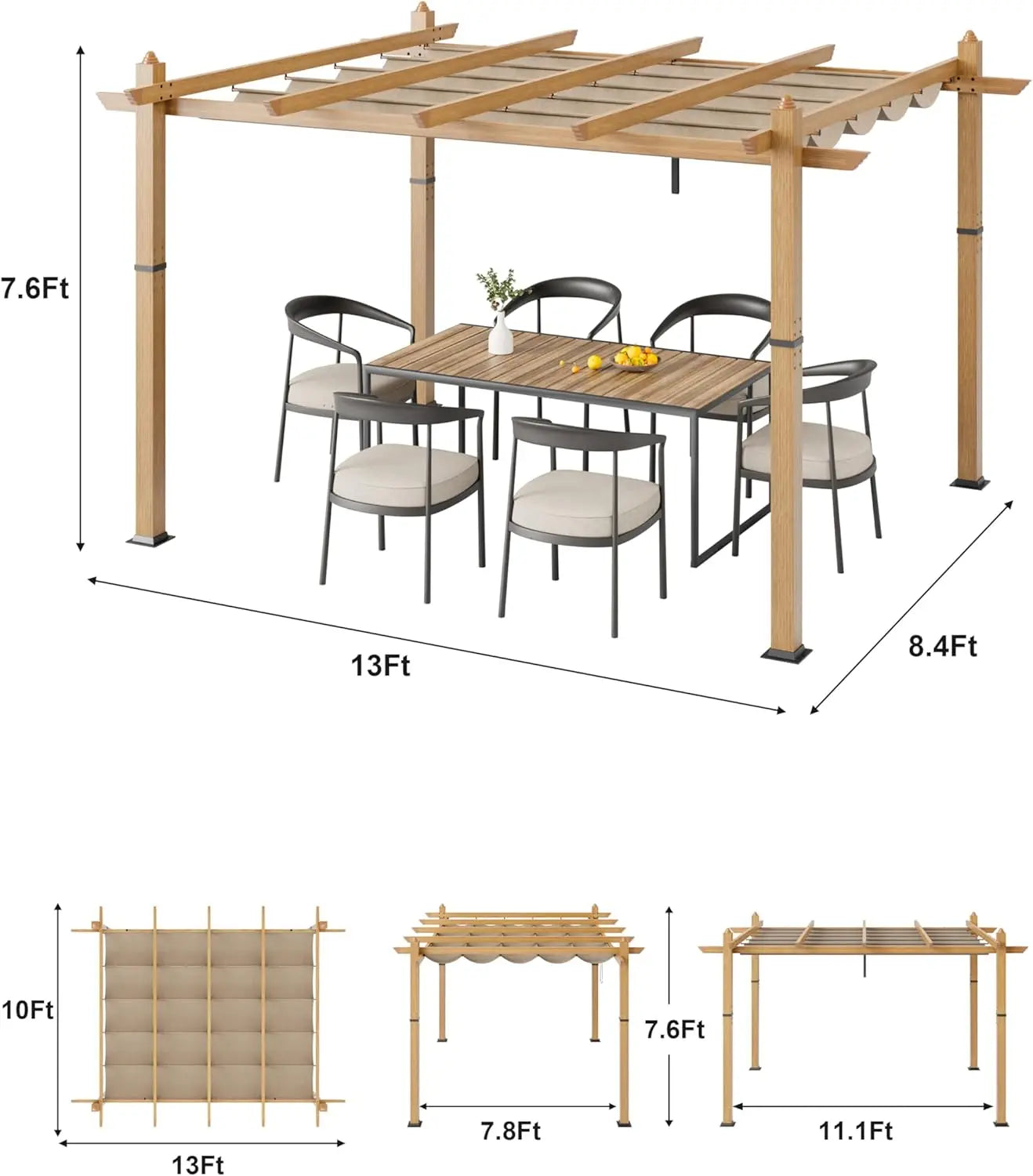 HiMISS Outdoor Pergola With Retractable Canopy And Faux Wood
