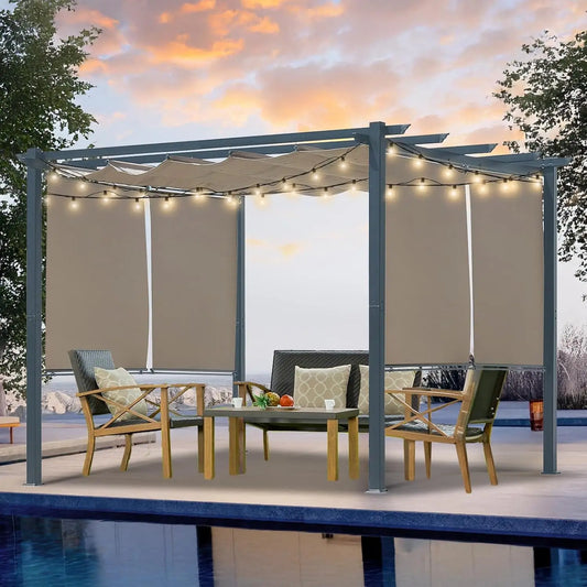 Aluminum Outdoor Pergola With Retractable Canopy And Side Shades