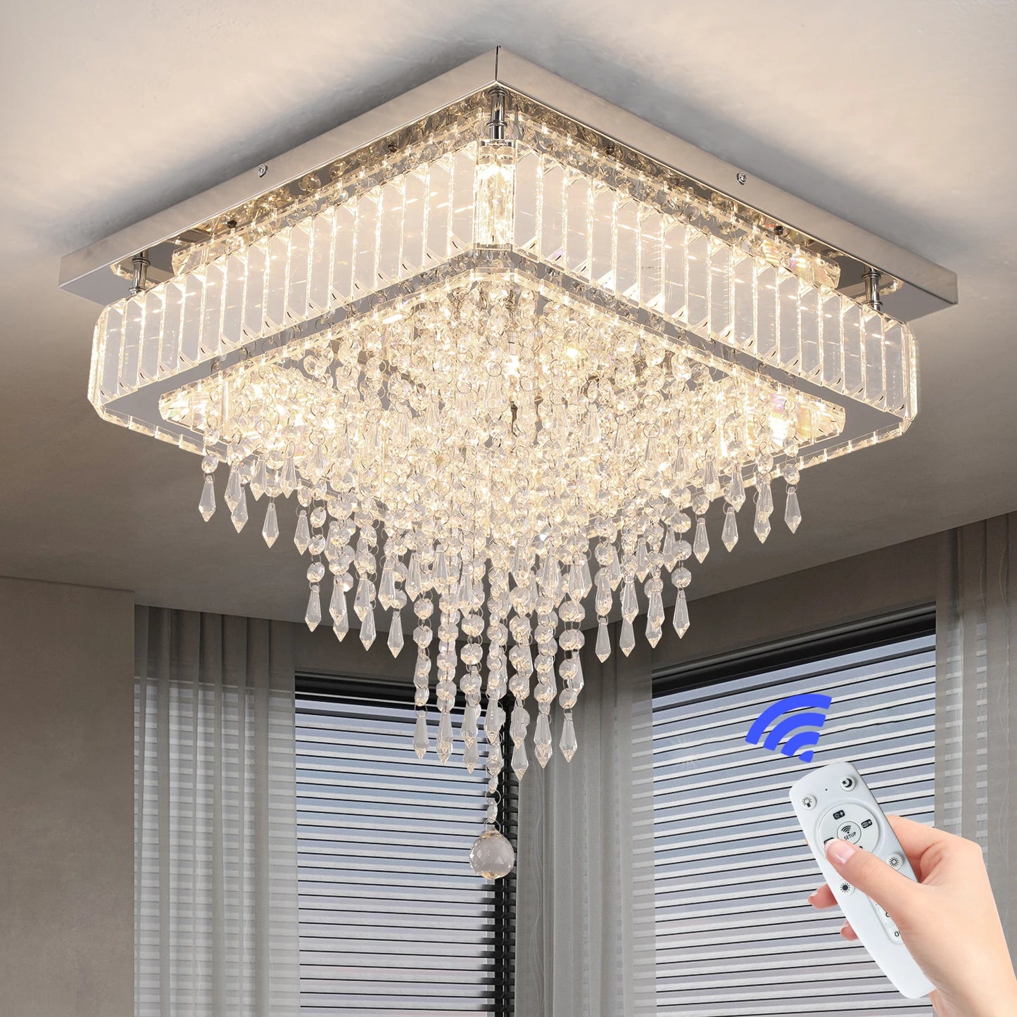VETRULUS Crystal LED Pendant Light Rain Drop Chandelier Ceiling Lamp