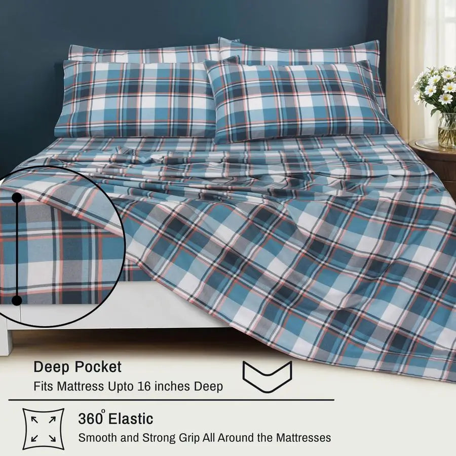 Flannel Sheet Set 100% Cotton Double Brushed Deep Pocket