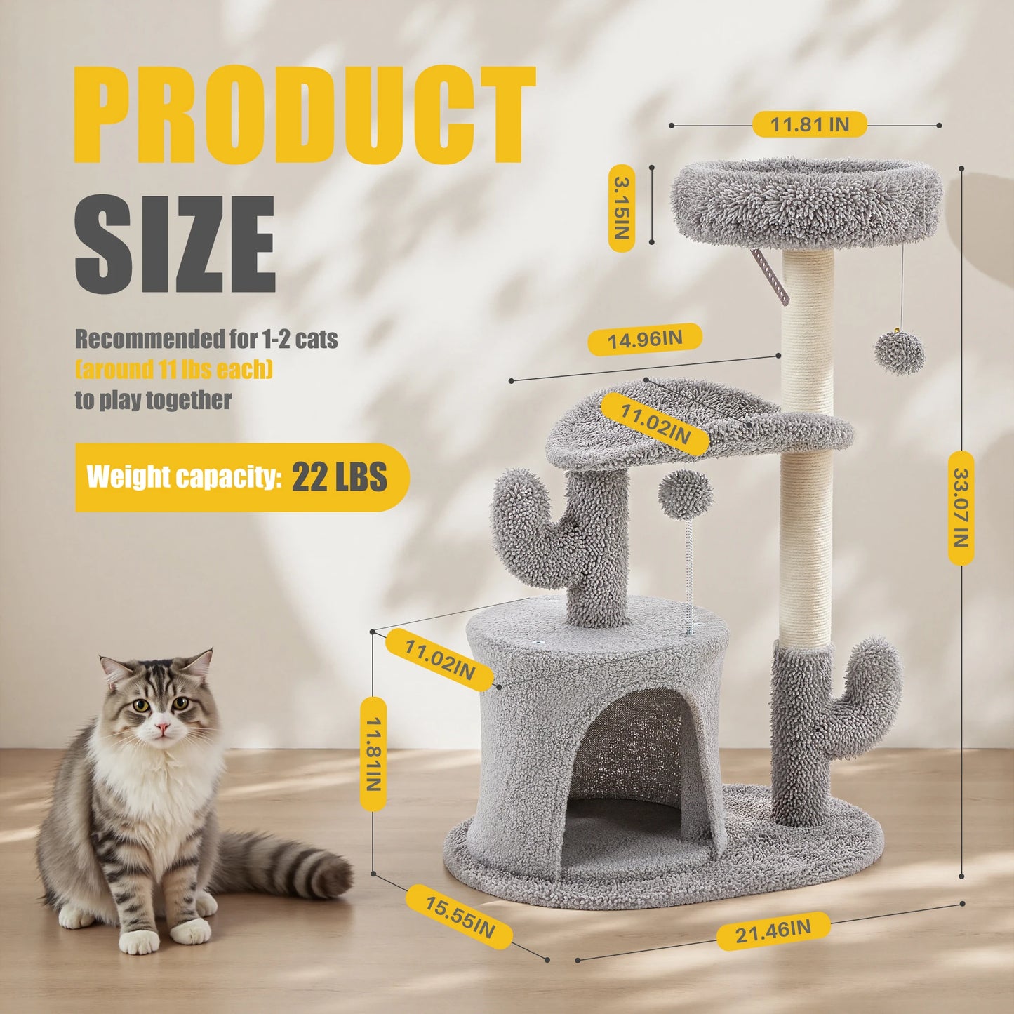 JHK Cat Tree Tower With Sisal Scratching Post For Indoor Cats