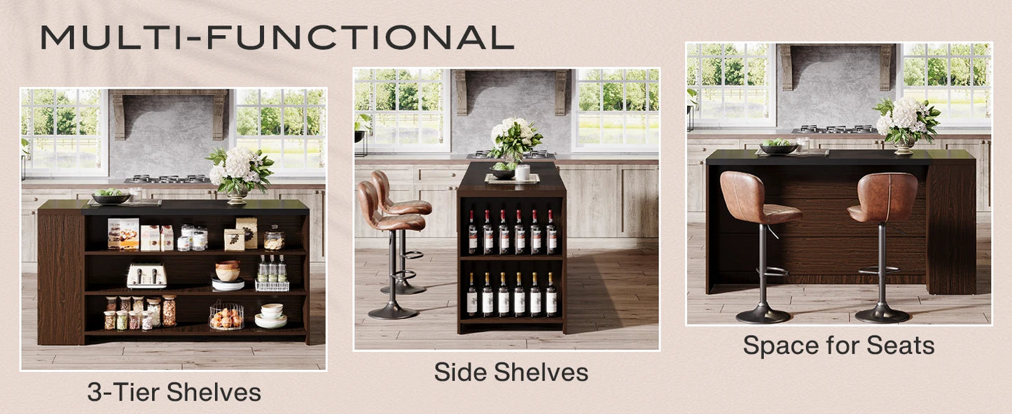 Tribesigns Farmhouse Kitchen Island With Storage Five Shelves