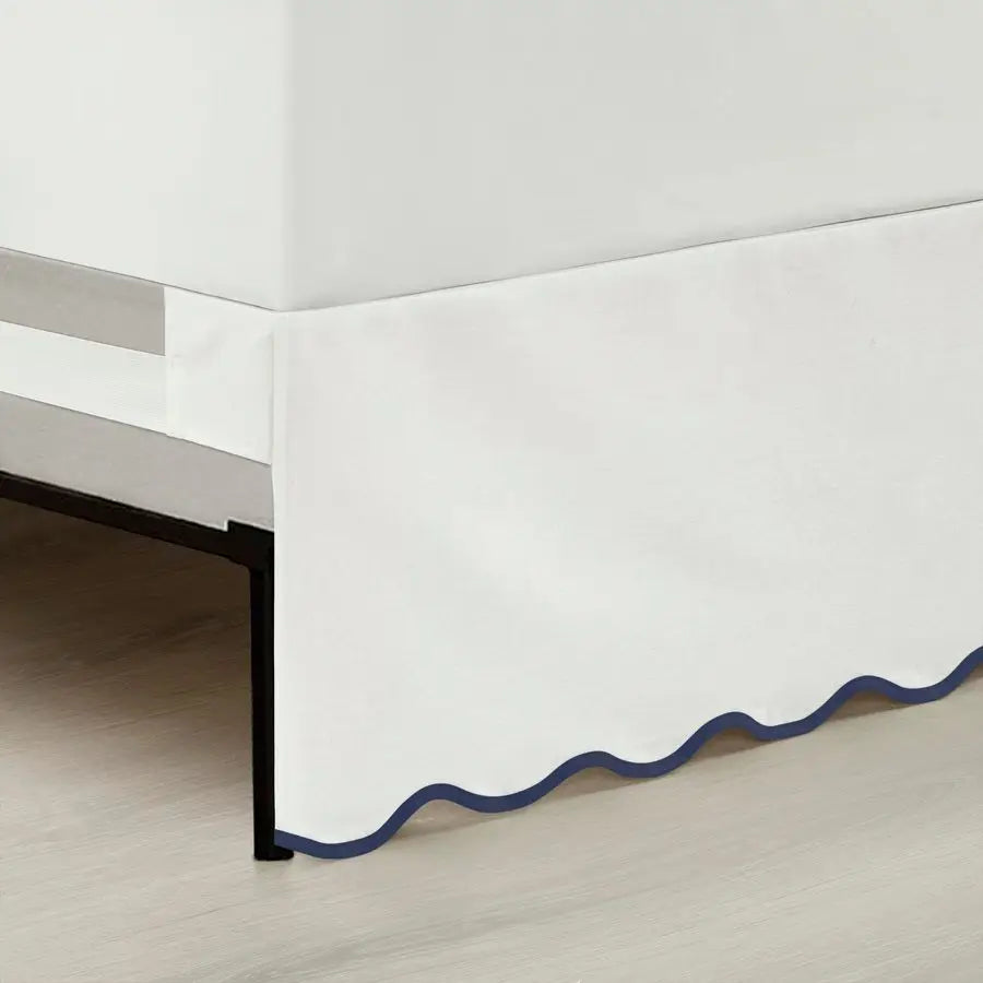 Coastal Linen Scallop Edge Textured Bed Skirt With Elastic Band