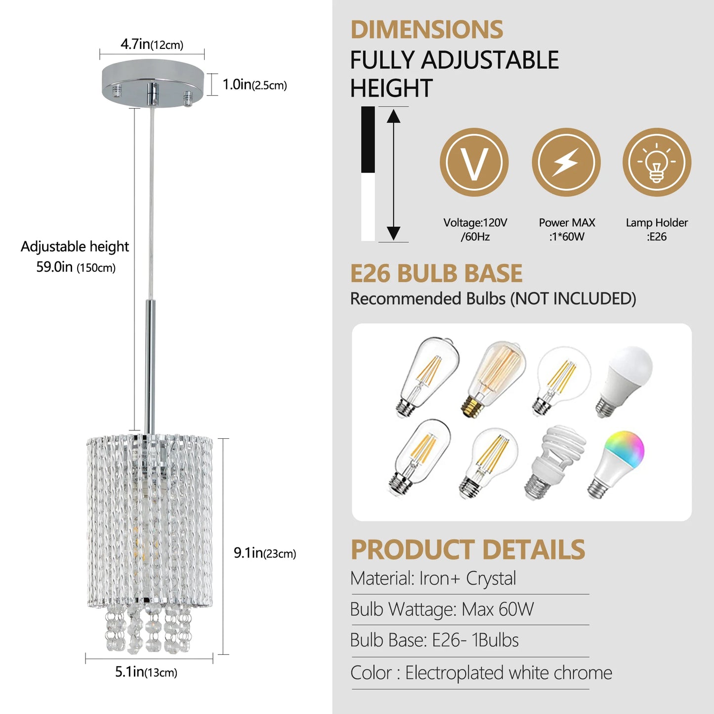 ARLGSITEC Luxury Modern Crystal Pendant Lights 3 Pack Chrome Ceiling Fixture
