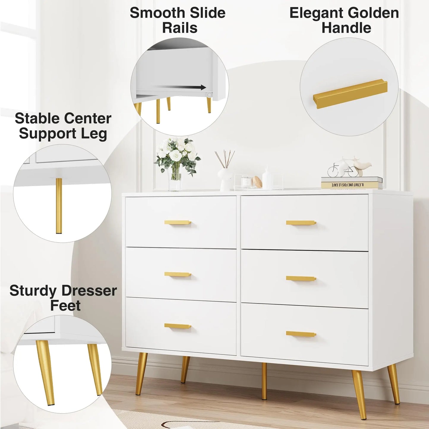 HiMISS Modern 6-Drawer Dresser With Fabric Drawers And Steel Frame