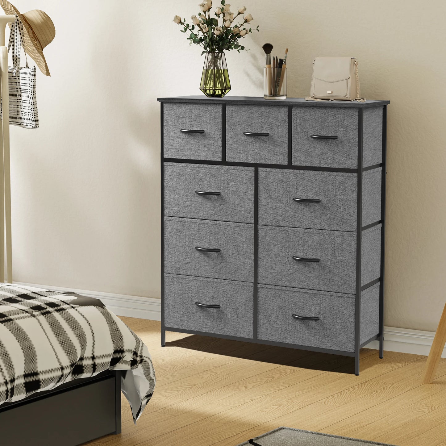 JHK Dresser For Bedroom With 9 Fabric Storage Drawers