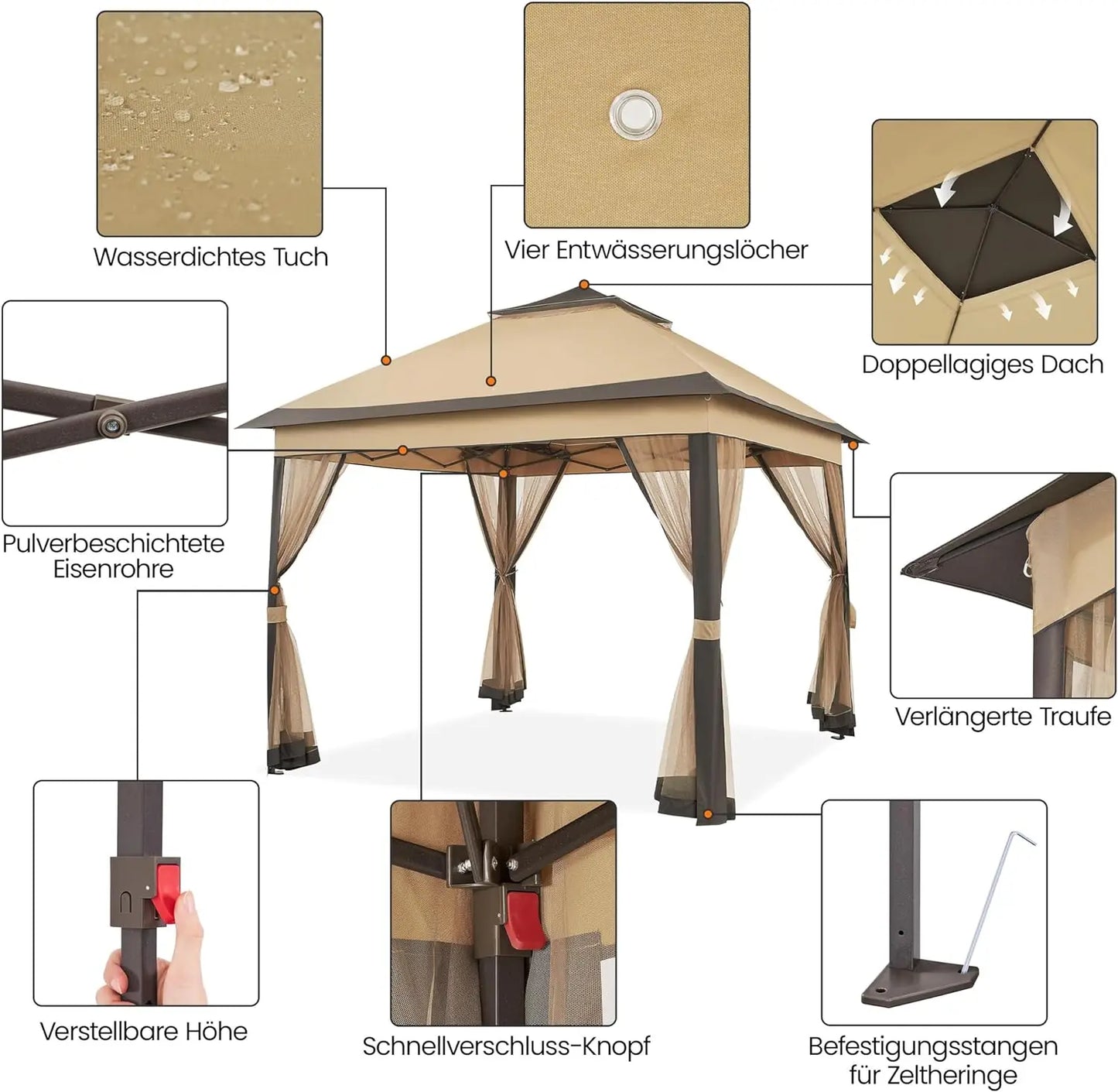 NONECN Outdoor Pop Up Gazebo With Detachable Mosquito Nets