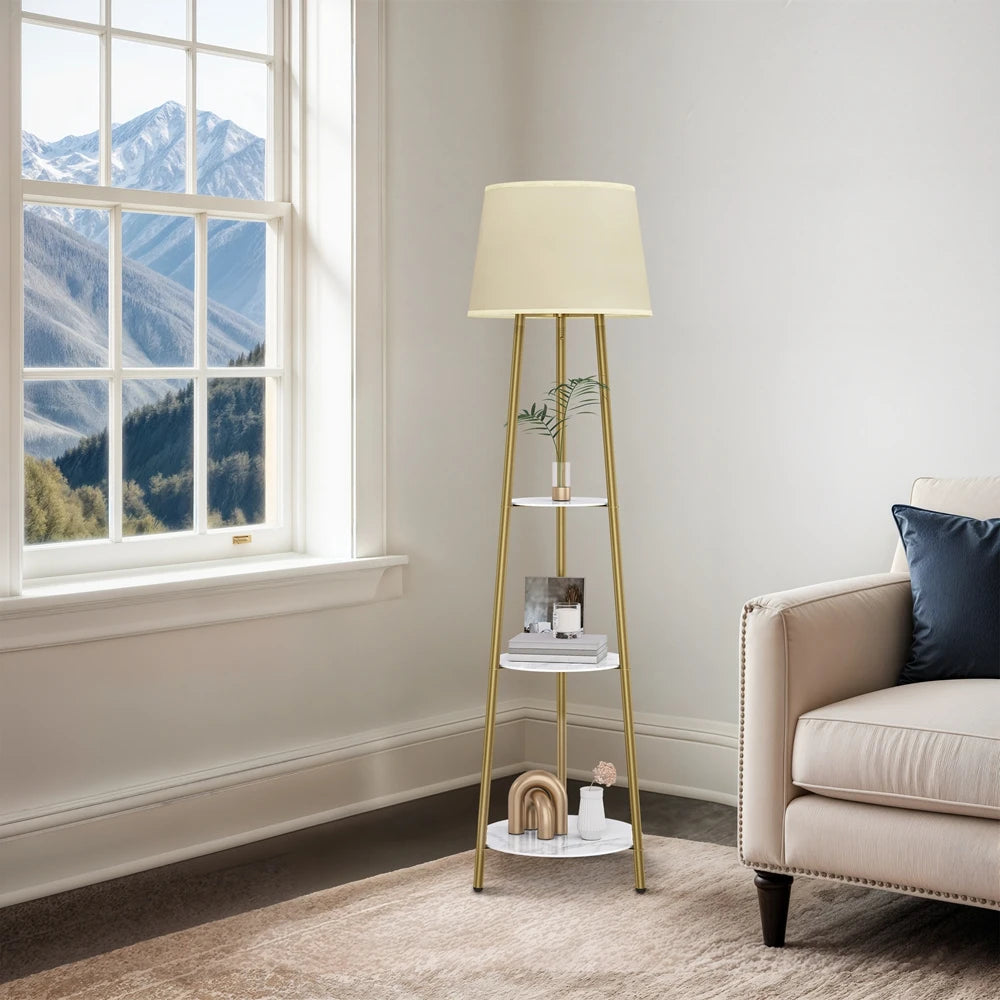 Vrygle Floor Lamp With Shelf Modern Corner Bookshelf