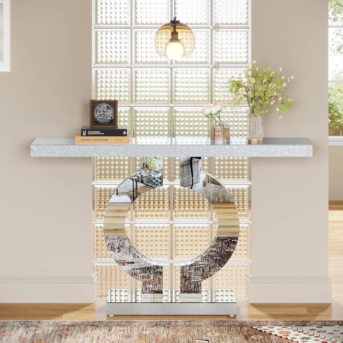 Little Tree Mirrored Console Table With O Shaped Base Entryway