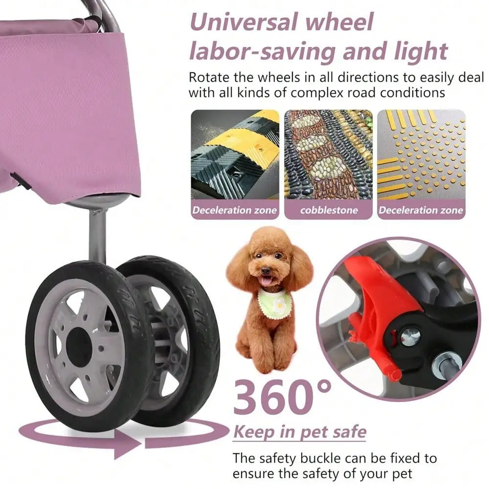 Pet Stroller For Cats And Dogs 3 Wheels Folding Carrier