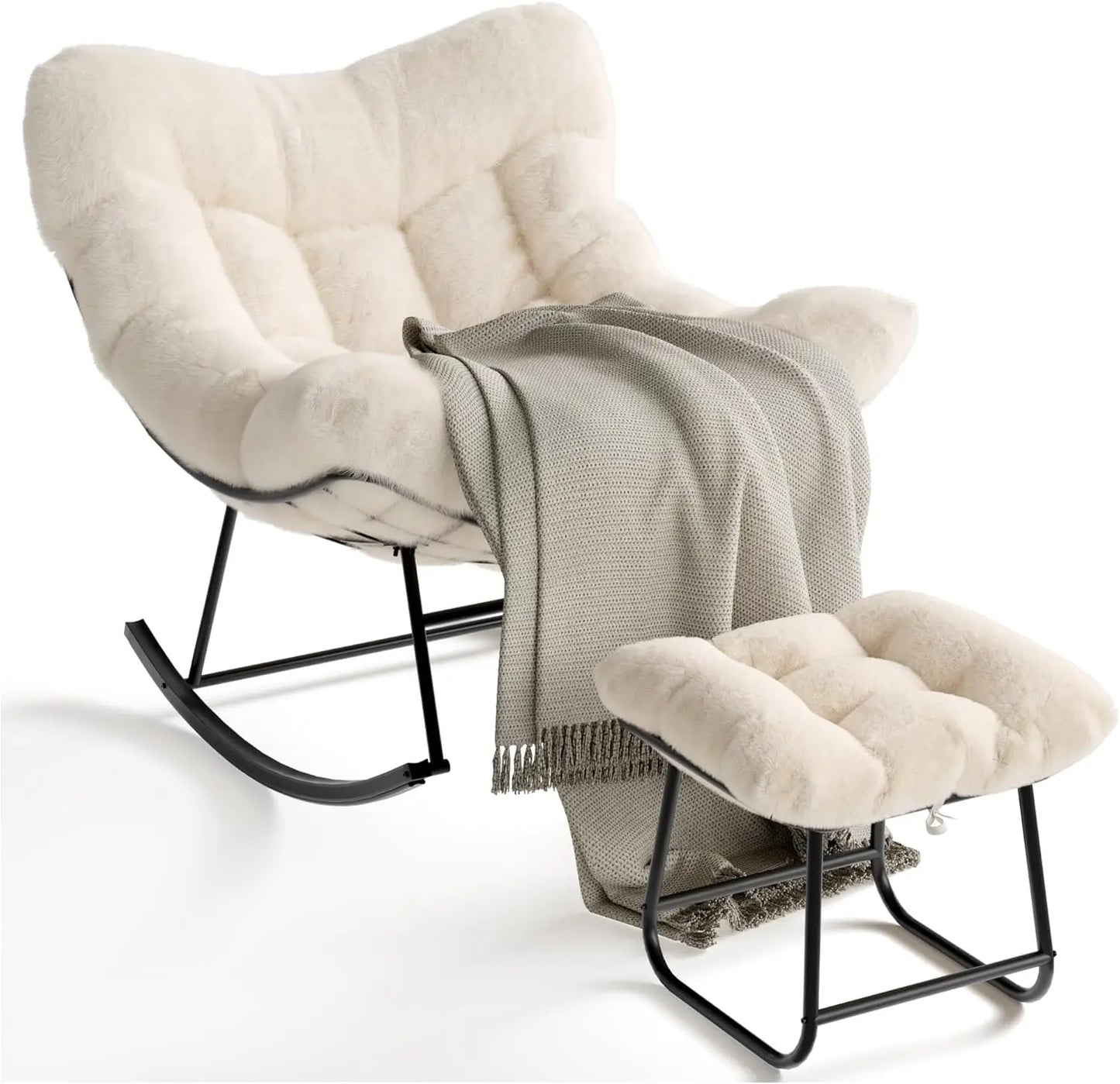 TWISTER.CK Outdoor Papasan Rocking Chair With Footrest