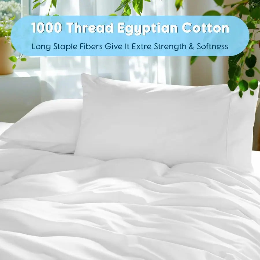 Egyptian Cotton Sheet Set 1000 Thread Count Soft Breathable Sateen