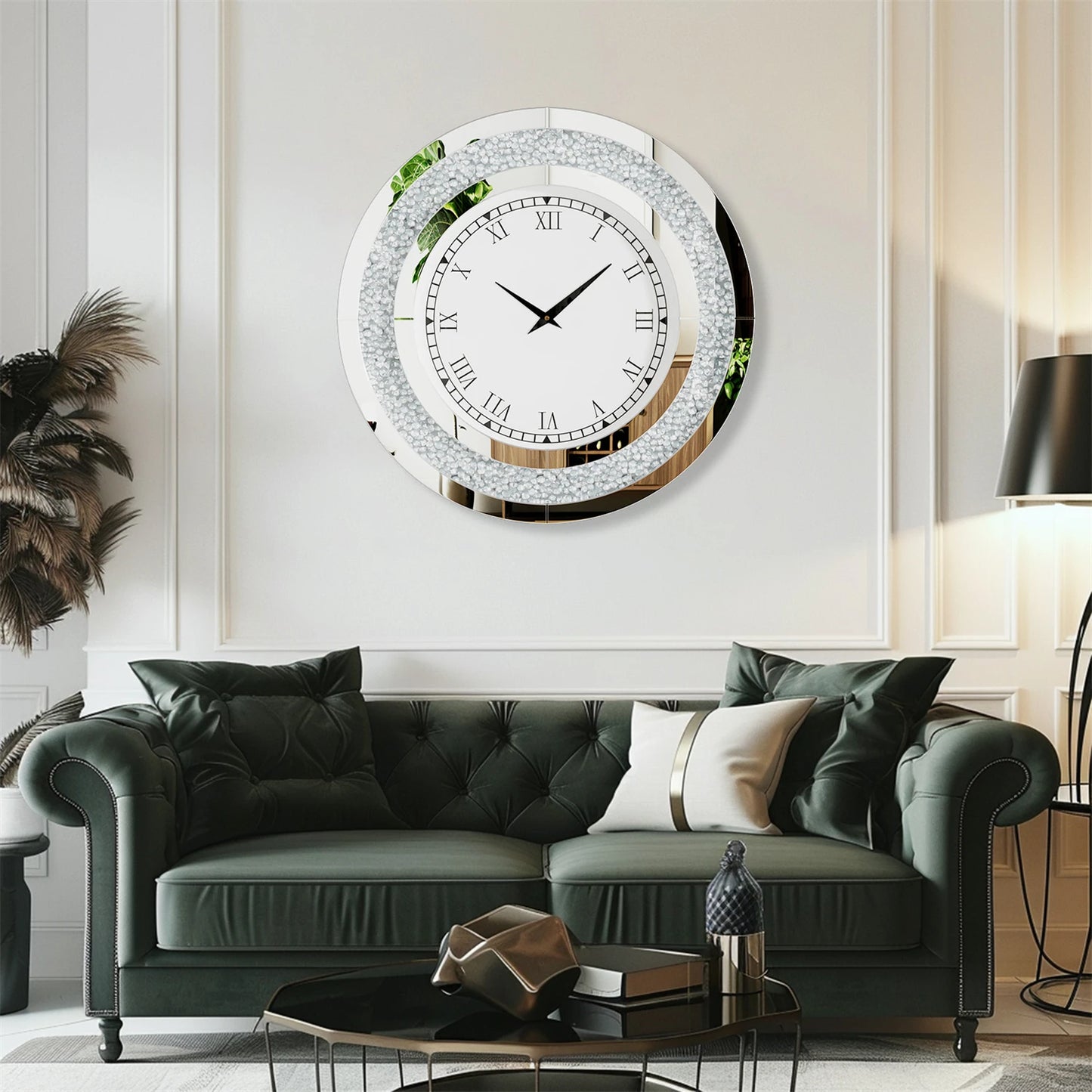 Bling Round Mirror Wall Clock Glam Sparkle Decor For Home