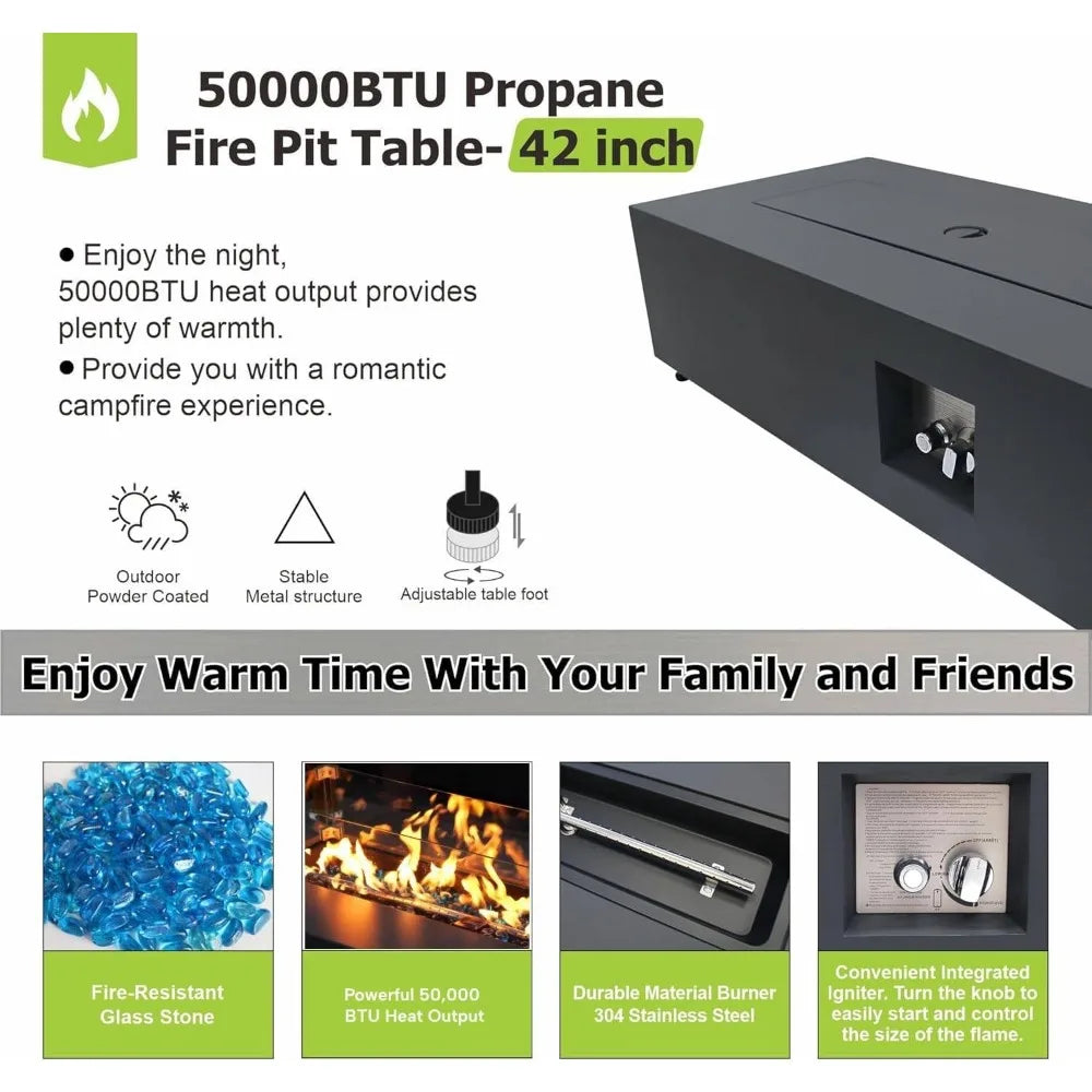 Propane Fire Pit Table 50K BTU With Wind Guard Cover