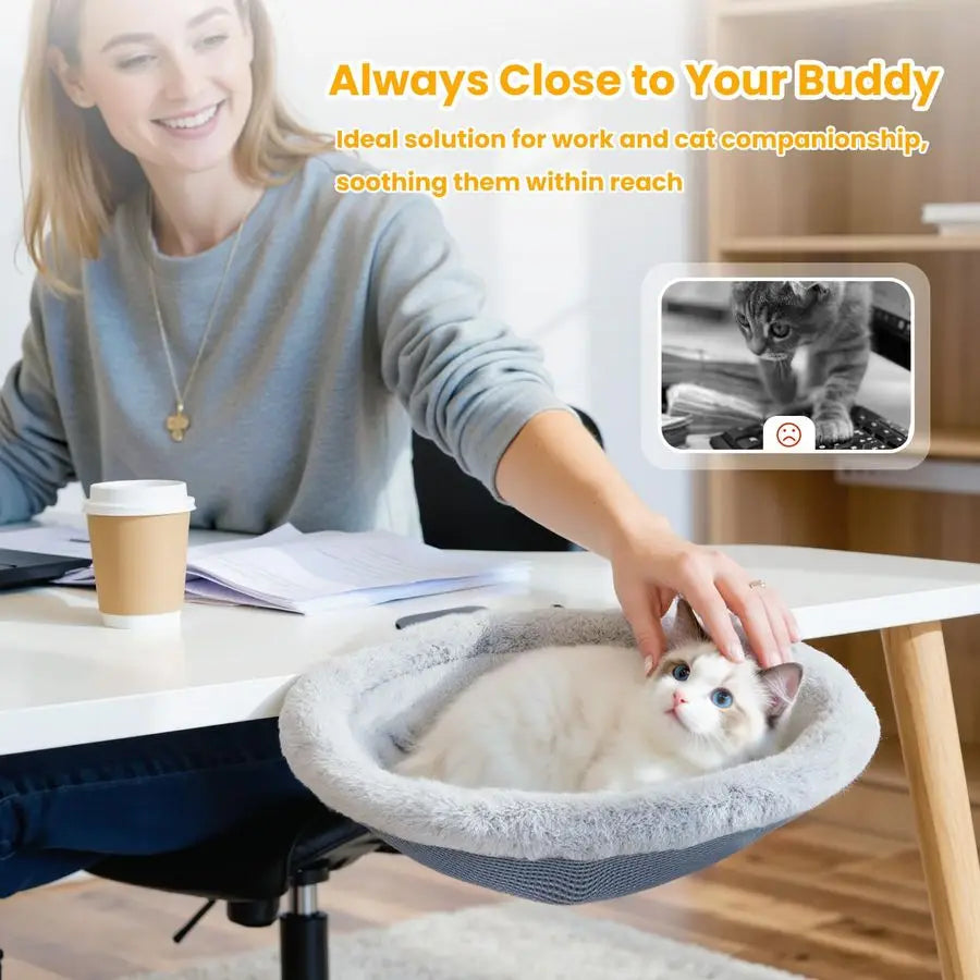 Cat Desk Bed Sunken Hammock With Steel Clamp Foldable Plush