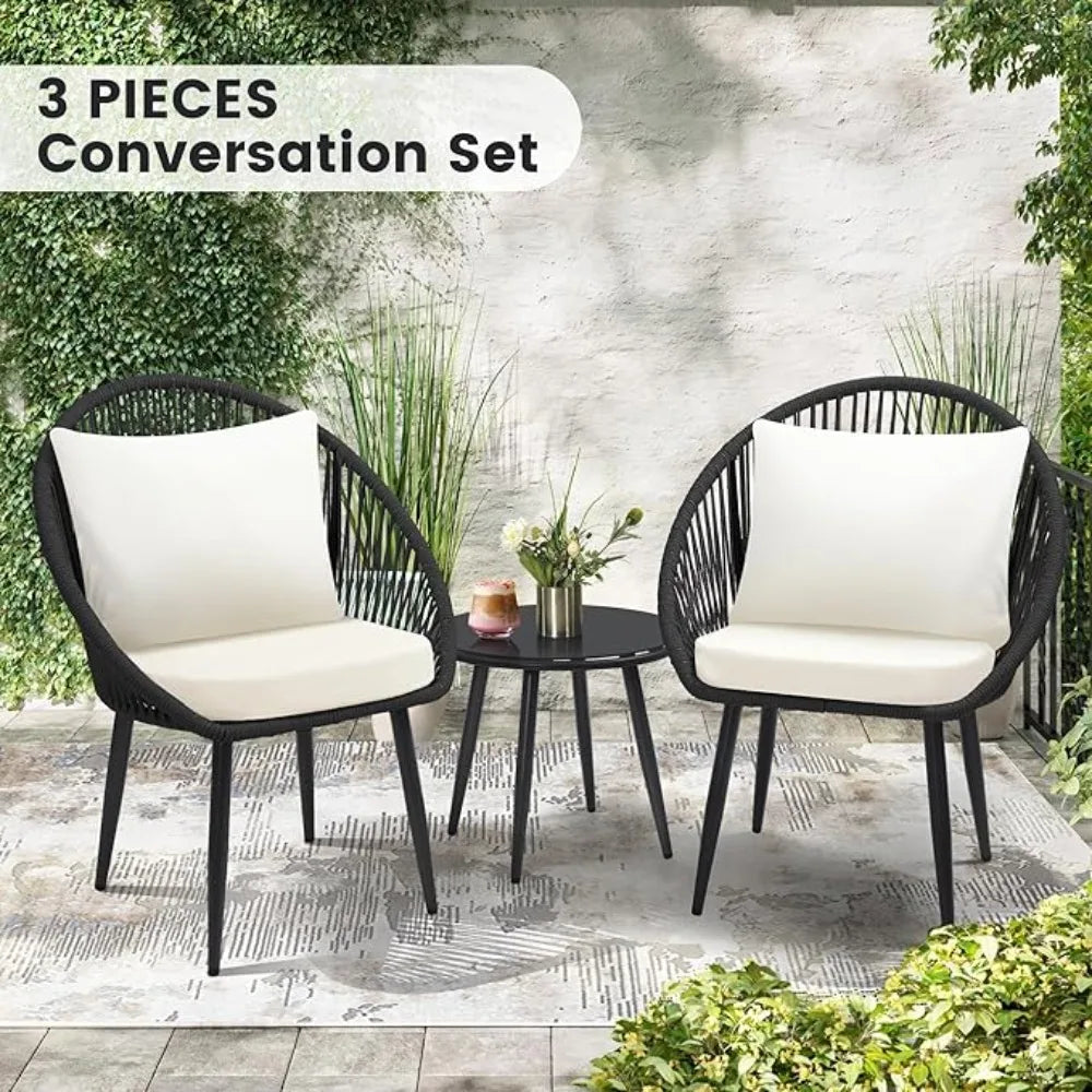 3 Piece Woven Rope All Weather Outdoor Bistro Set Cushions