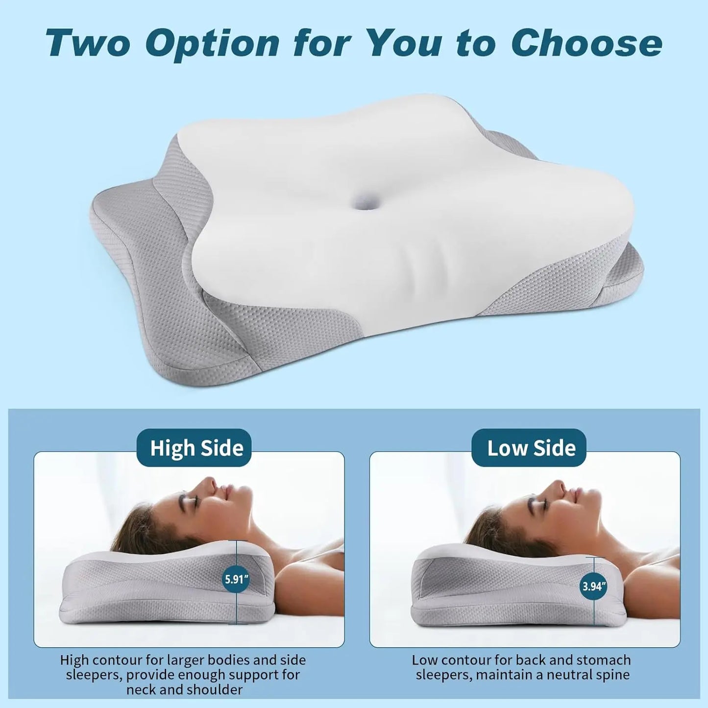 Cooling Ergonomic Cervical Neck Pillow With Memory Foam