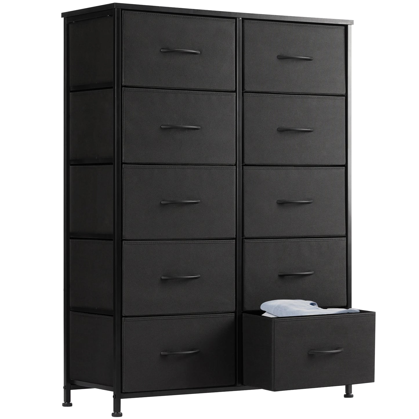 JHK Bedside Table With Fabric Drawers Wardrobe Steel Frame Storage