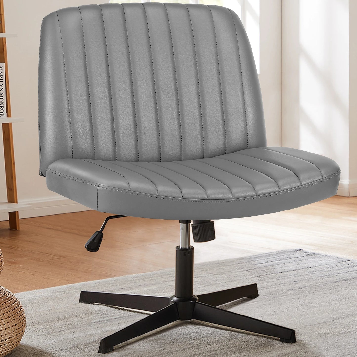 JHK Cross Legged Office Chair Rocking Swivel Armless Fabric Task Chair