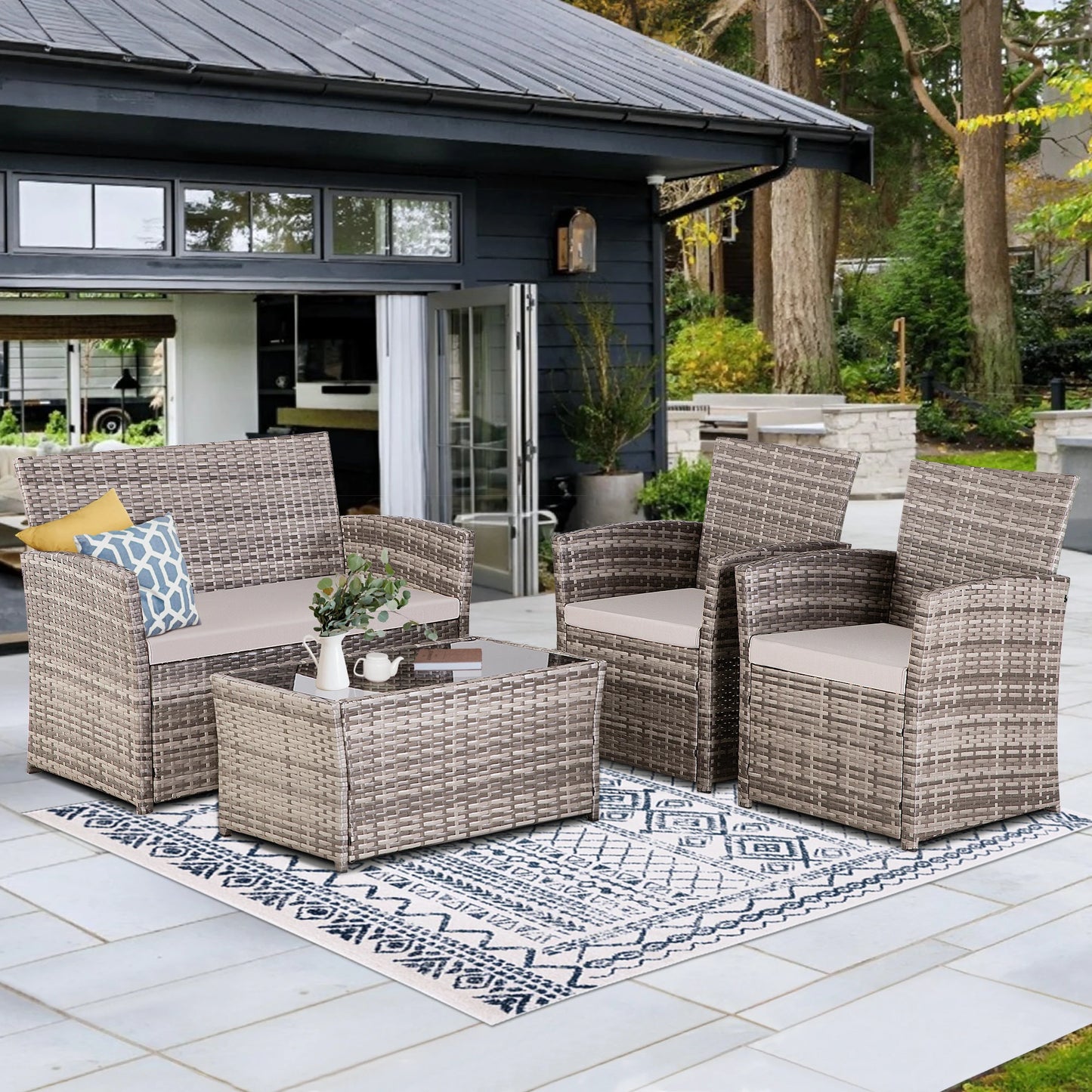 SEOGWISAM Outdoor Patio Furniture Set With Wicker Sofa