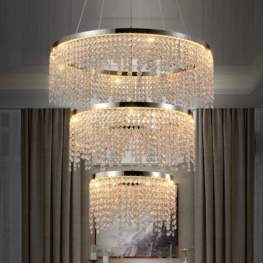 Crystal Pendant Chandelier LED Ceiling Light With Adjustable Color Temperature