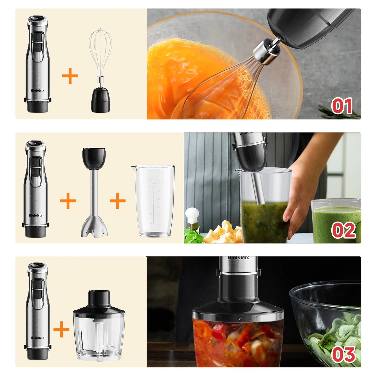 Biolomix 4 In 1 1200W Immersion Hand Blender With Chopper