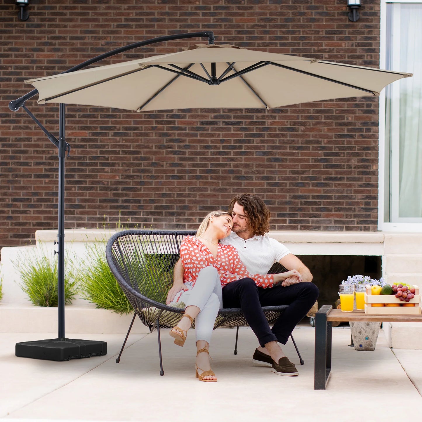 JHK Outdoor Patio Hanging Cantilever Umbrella With Easy Tilt Adjustment
