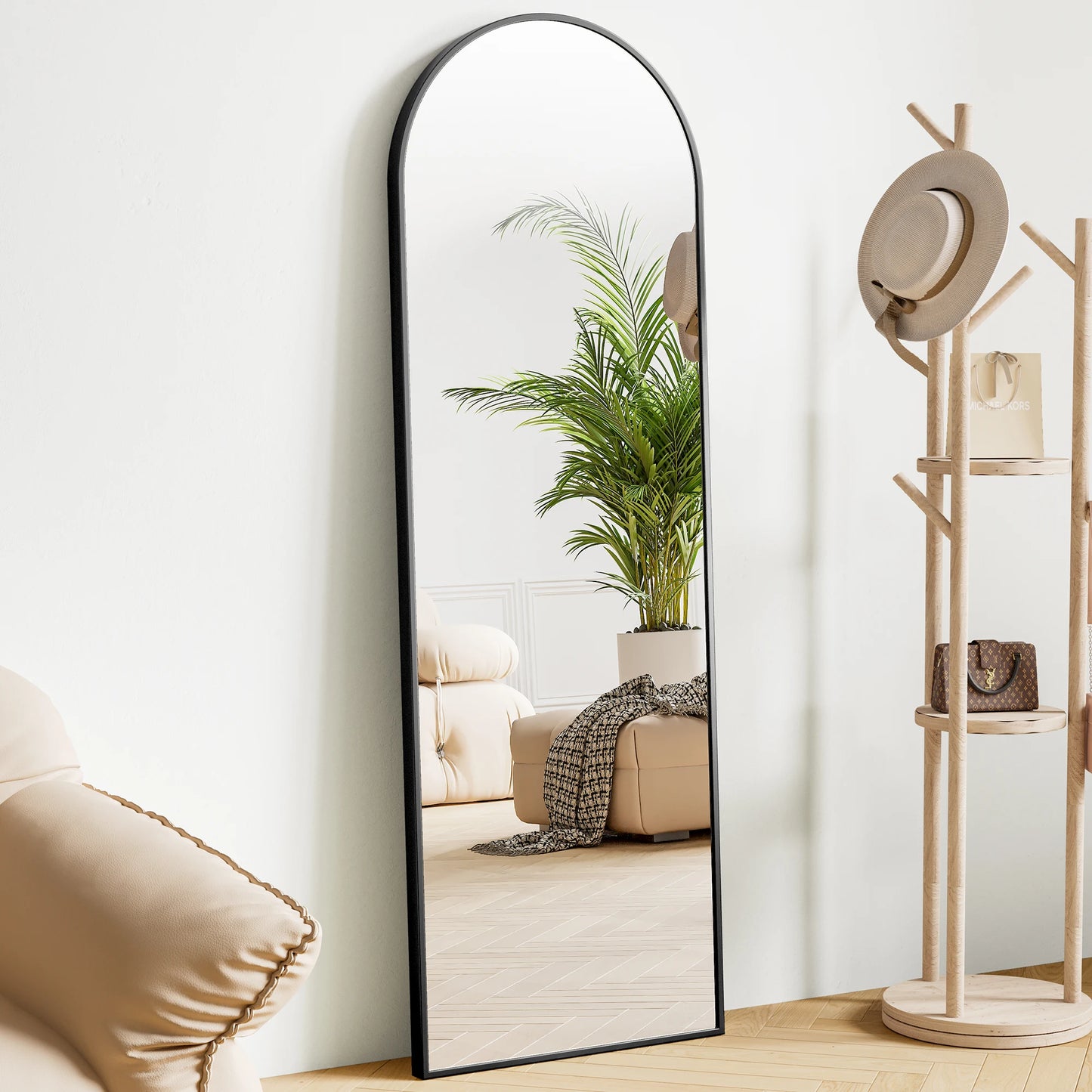 JHK Full Body Wall Mirror With Stand And Aluminum Frame Living Room