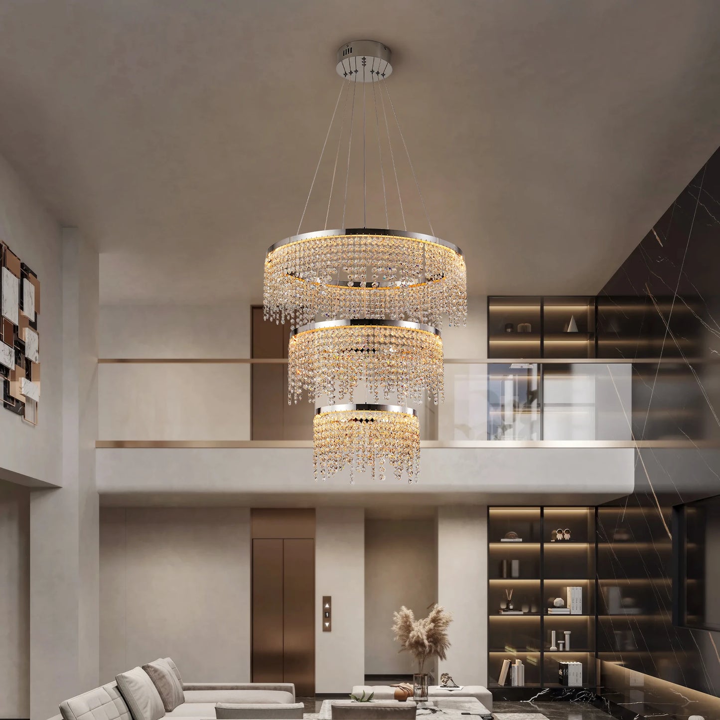 Crystal Pendant Chandelier LED Ceiling Light With Adjustable Color Temperature