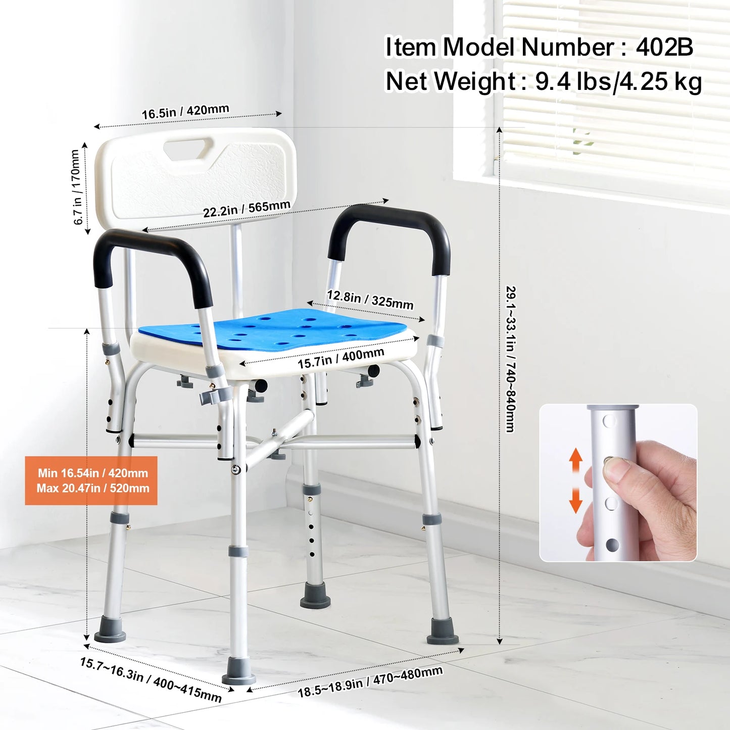 SucceBuy Adjustable Shower Chair for Elderly and Disabled Bathing