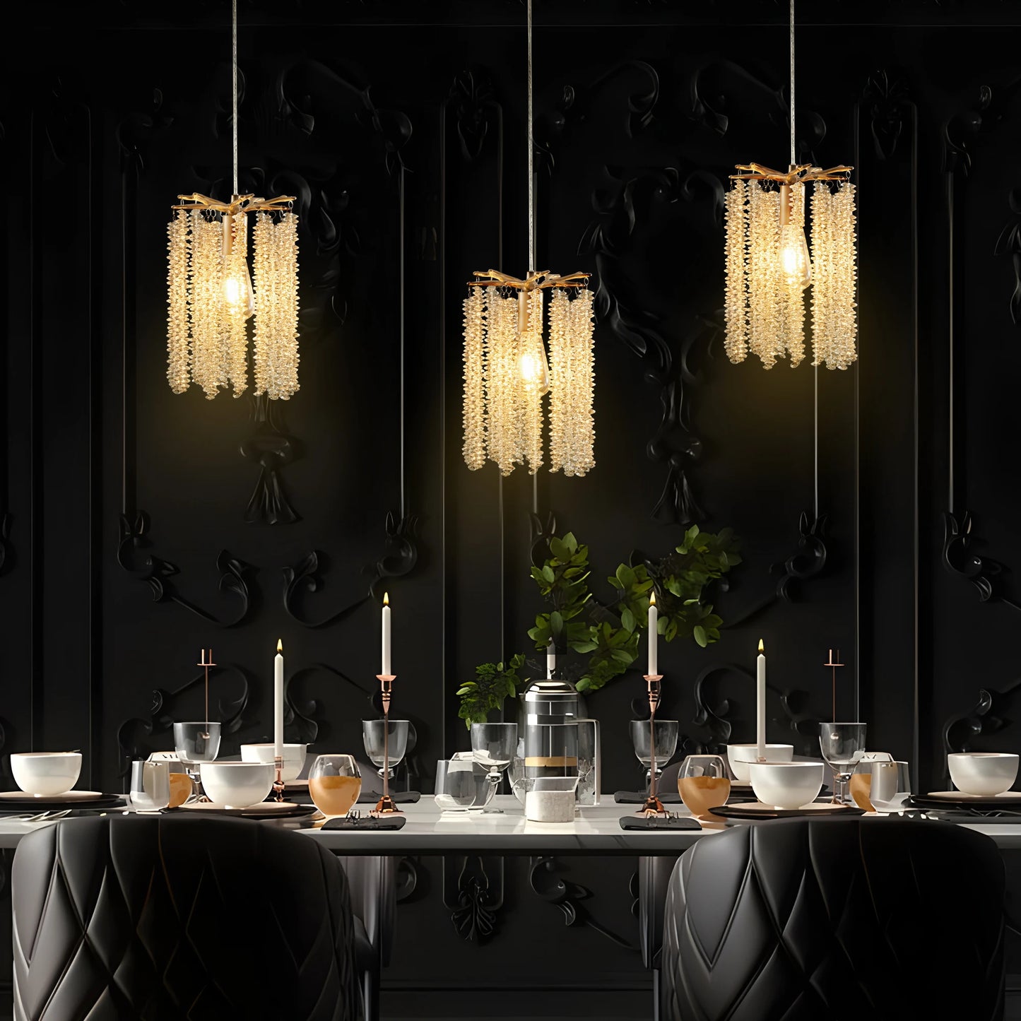 ARLGSITE Crystal Pendant Lights 3-Pack Beaded Waterfall Chandelier
