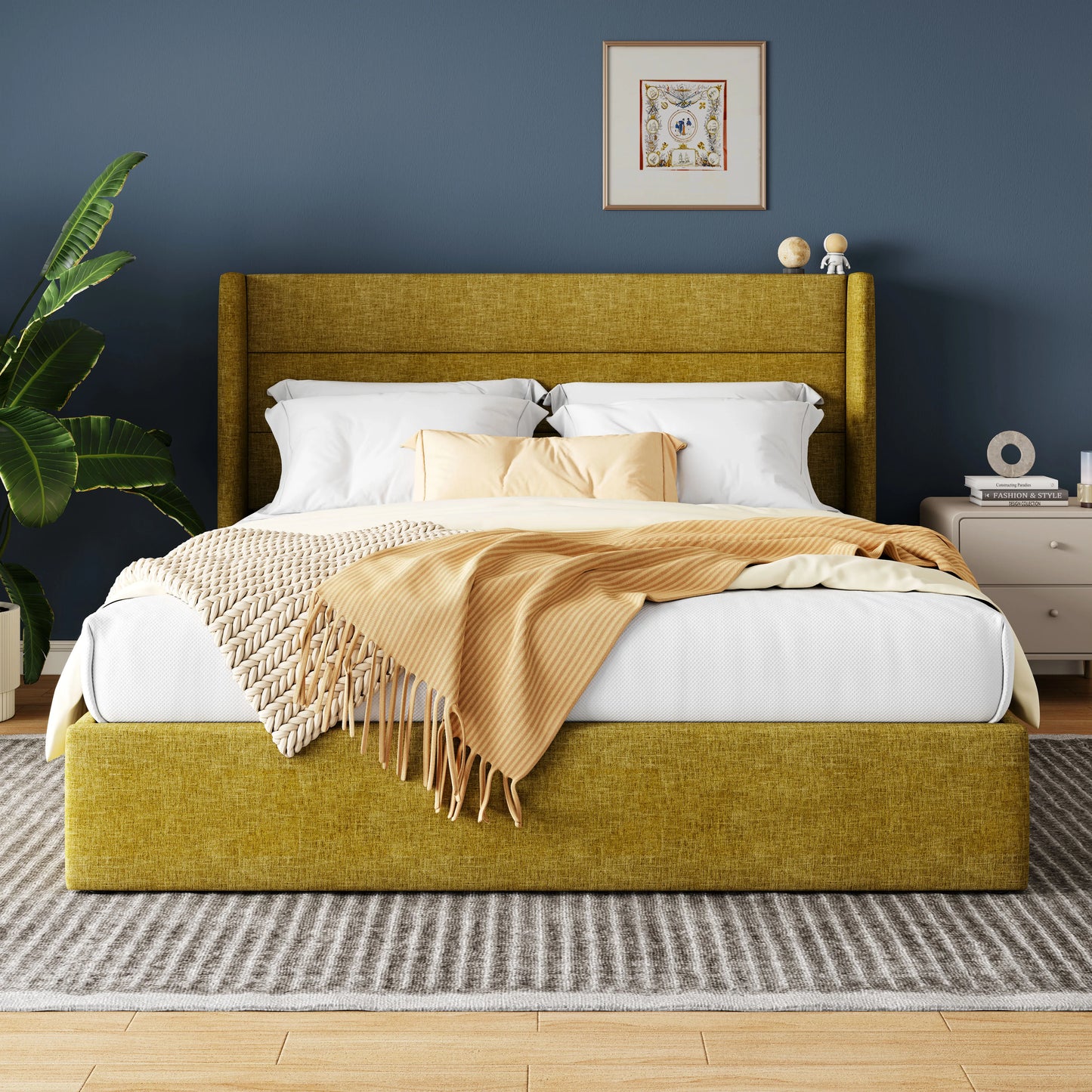 HOOMIC Lift Up Storage Bed With Wingback Headboard