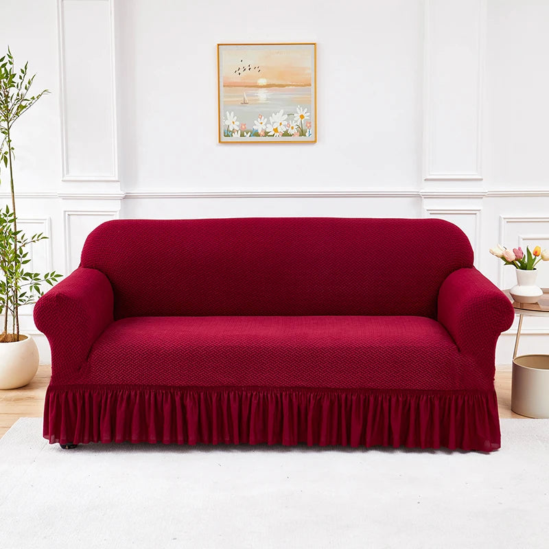 Jacquard Elastic Polyester Sofa Cover With Skirt Non Slip Protector