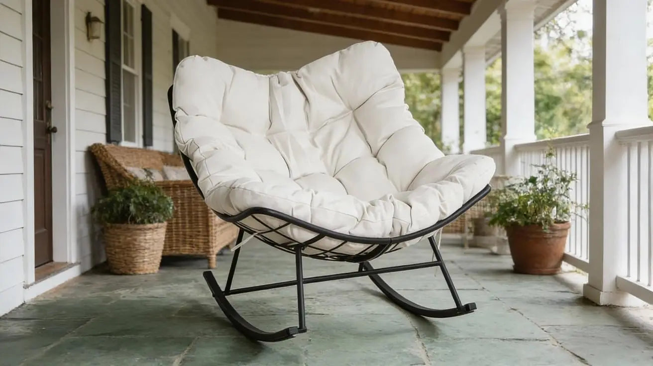 TWISTER.CK Outdoor Papasan Rocking Chair With Footrest