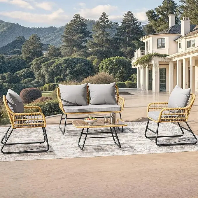 XMSJ Outdoor Patio Wicker Furniture Set All Weather Conversation