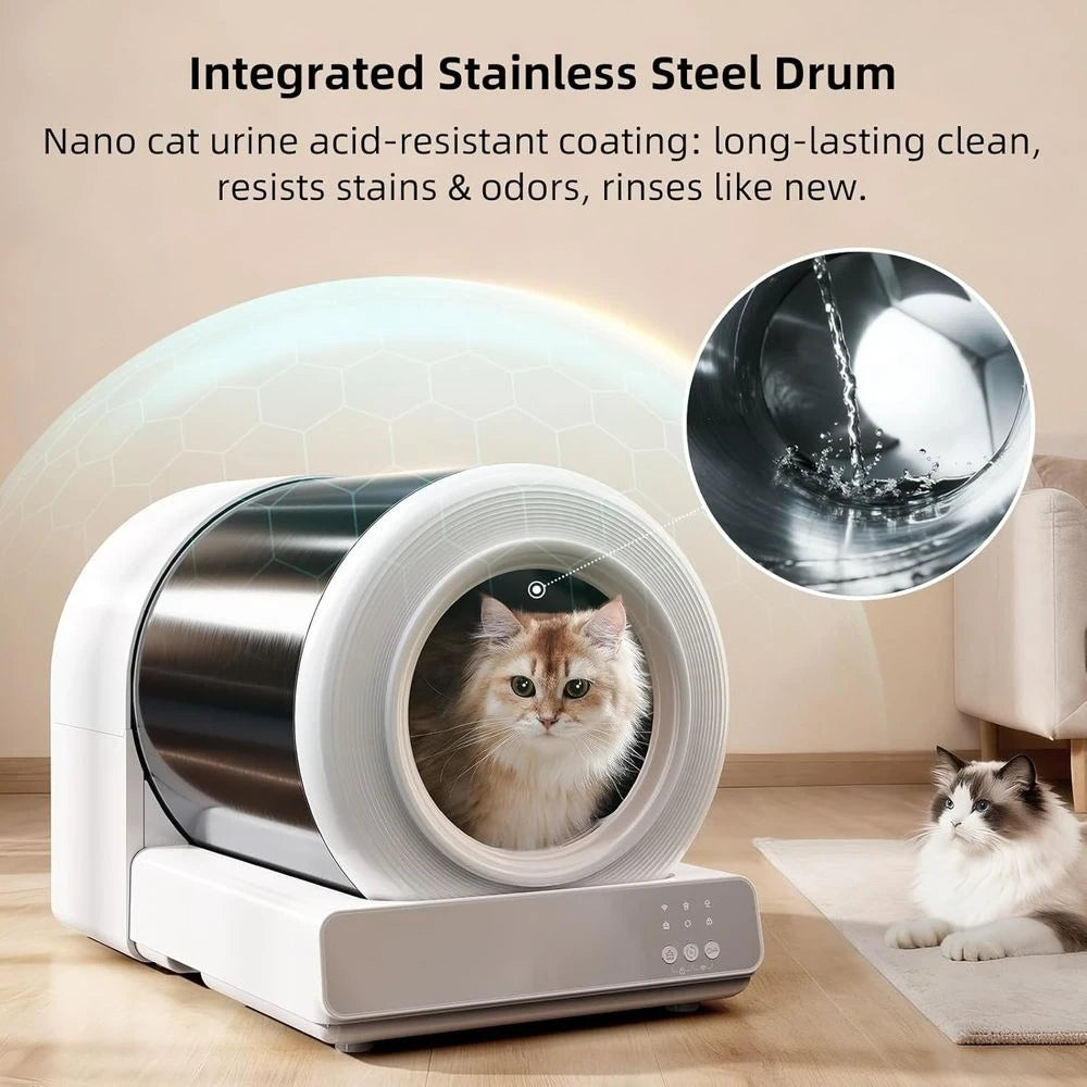 Smart Stainless Steel Cat Litter Box With App-Controlled Cleaning