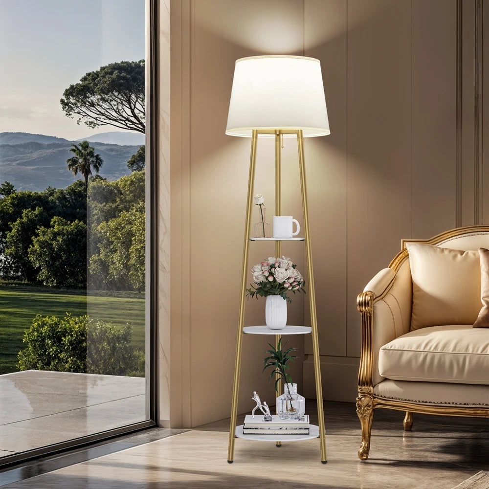 Vrygle Floor Lamp With Shelf Modern Corner Bookshelf