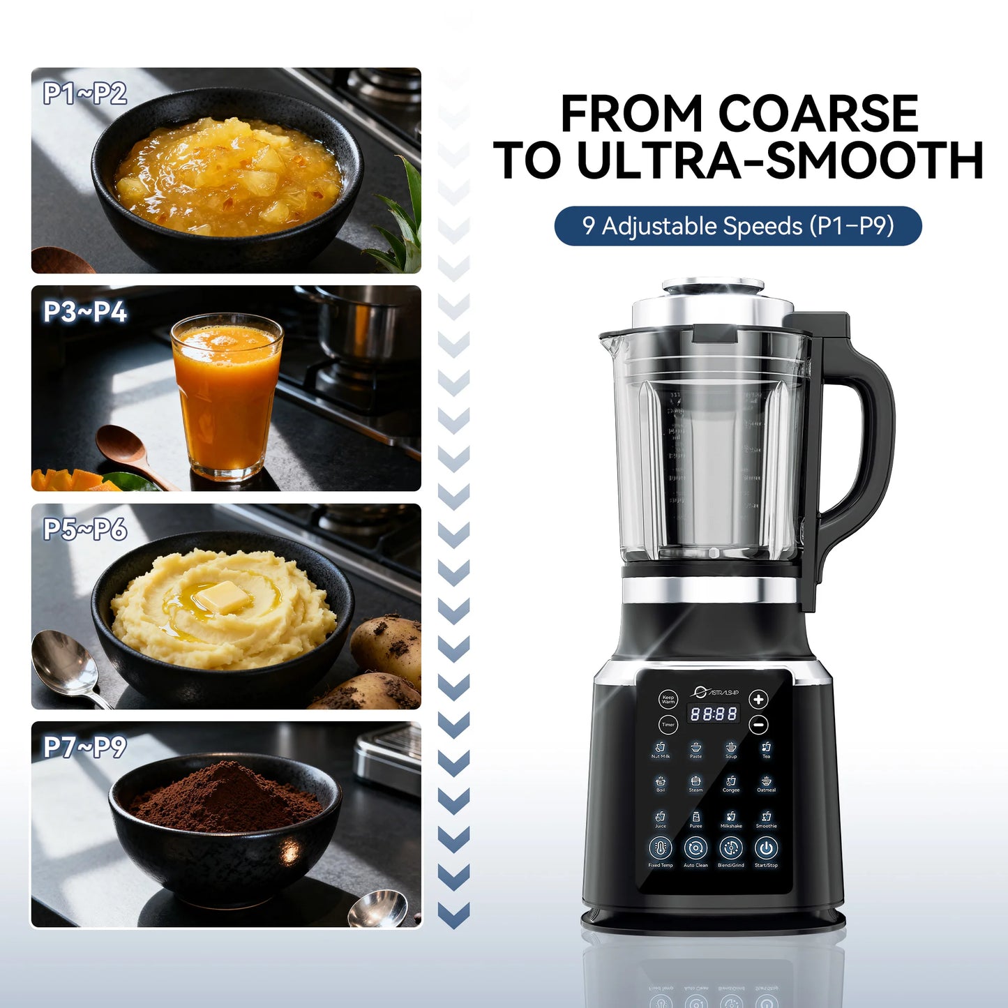 Astralship ASH01-B 1500W Countertop Blender with 14 Presets