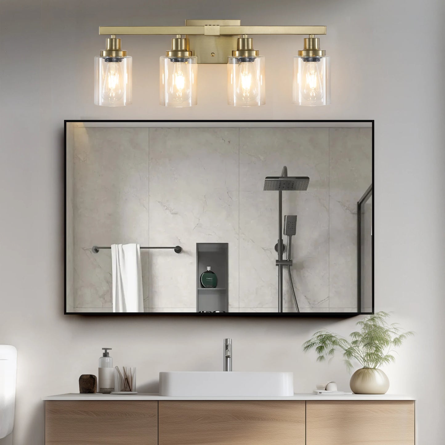 ARLGSITE 4-Light Vanity Light With Clear Glass Shades Wall Mount