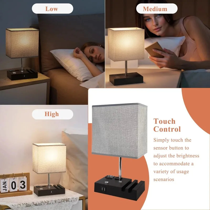 SZRSTH Bedside Table Lamp With Dual USB Ports And Dimmable Lighting
