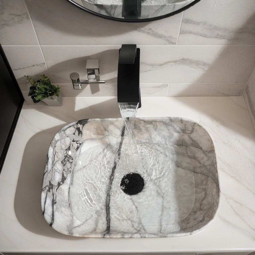 Torayvino Ceramic Vessel Sink Set With Marble Pattern Faucet