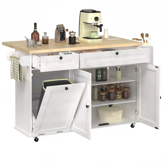 ONBRILL Mobile Kitchen Island Cart With Power Outlet And Storage